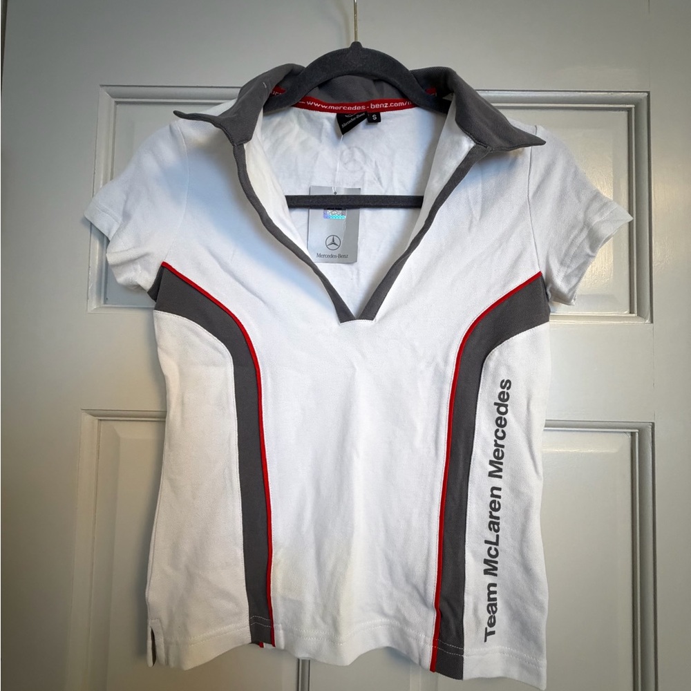 Team McLaren Mercedes White Polo with Gray & Red Accents